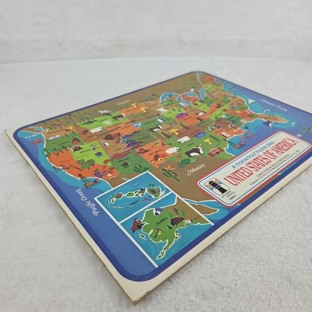 Vintage 1968 Rainbow Works USA‎ Frame Tray Puzzle Map Complete Educational